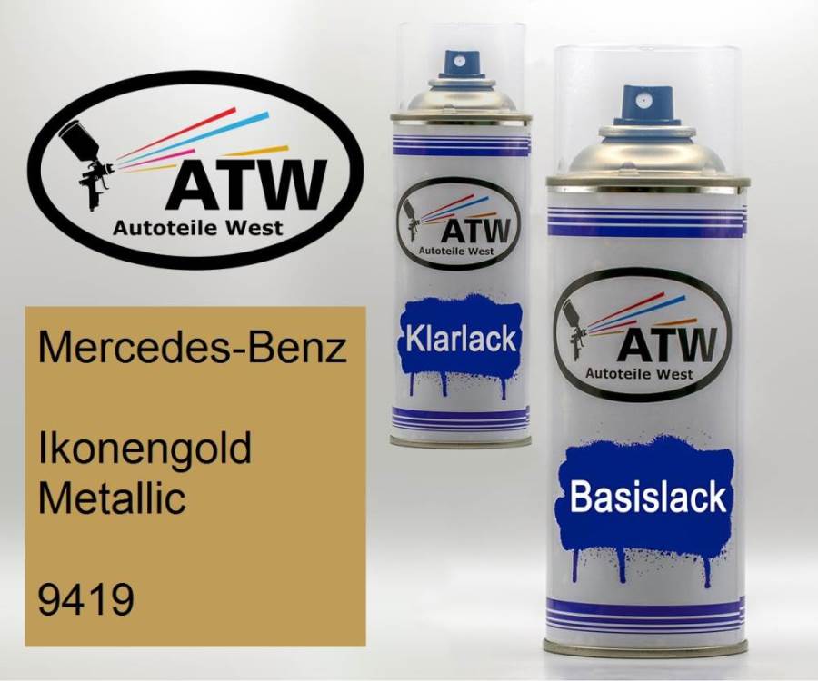 Mercedes-Benz, Ikonengold Metallic, 9419: 400ml Sprühdose + 400ml Klarlack - Set, von ATW Autoteile West.